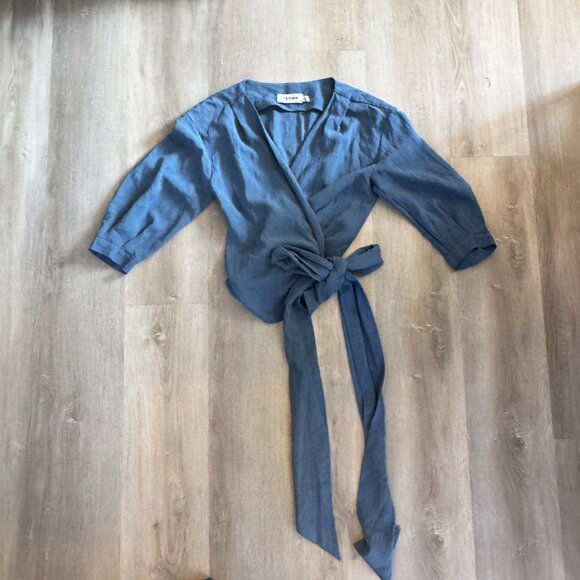 CEFINN Cotton-blend Voile Wrap Top In Blue - Picture 5 of 8